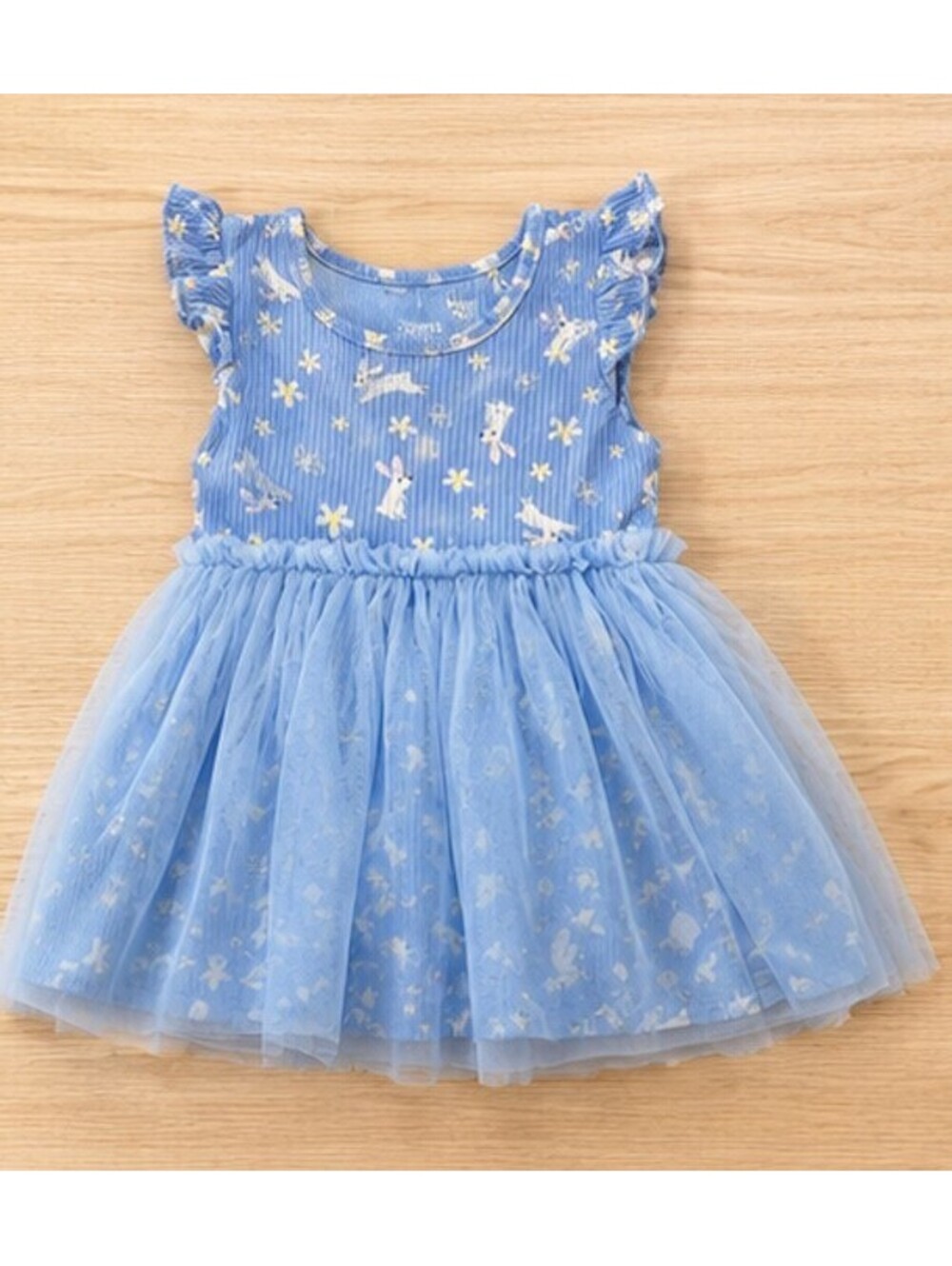 Carter's Blue Bunny & Flower Print Baby Dress with Tulle Skirt